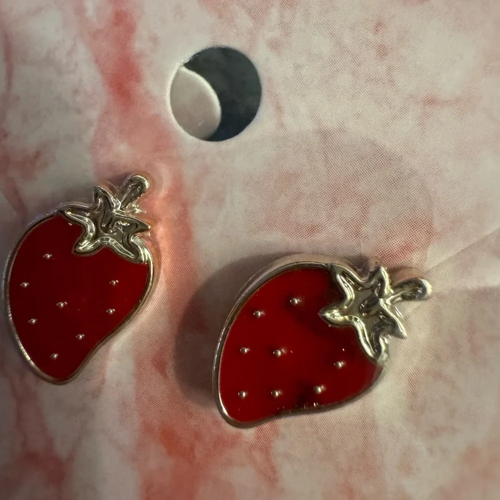 4 pairs of earrings BUNDLE New in pkg. Bows Strawberries zirconium & pin…